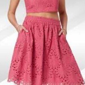 Andie The Mona Eyelet Skirt Rosette Pink Size M NWOT summer beach‎ feminine